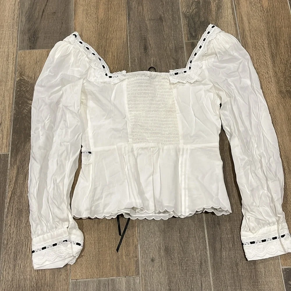 NEW! Reformation Haisley Long Sleeve Lace Bow Top Size 6 - Picture 8 of 10